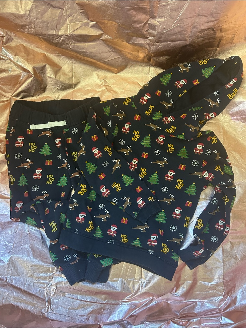 H&M Christmas Hoodie & Pant Set - Festive Santa Print